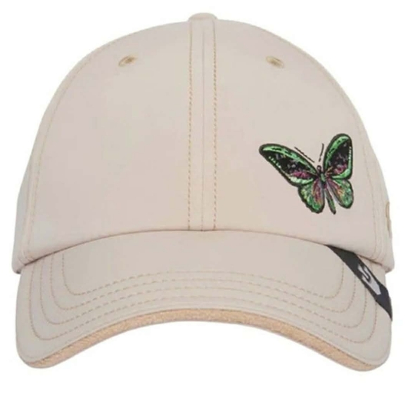 Goorin Brothers Off White Green Butterfly Embroidered Baseball Hat